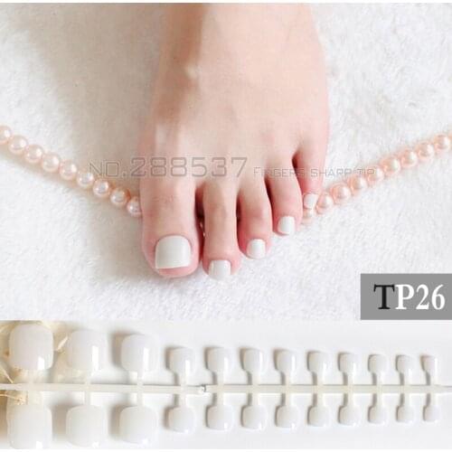 24 Pcs Artificial candy Nails Jade white Sticker Natural Acrylic False Toe Nails Tips Art Decor Toenails Beige TP26