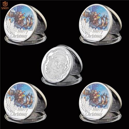 25Pcs 2019 Christmas Carnival Santa Claus And Elk Silver Plated Metal Merry Christmas Souvenir Coin Collectible Festival Gifts