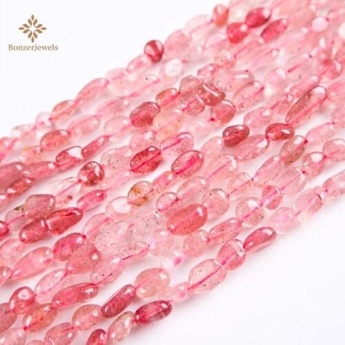 6-8MM Strawberry Quartz Irregular Loose Nuggets Stone Spacer Beads For Jewelry DIY Making Bracelet Earrings Accessories 15inches