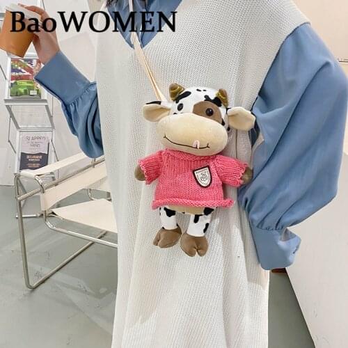 BaoWomen Cute Plush Cow Handbags For Girl Casual Fur Shoulder Bags Fashion Women Chain Messenger Bag Japanese Korea Style