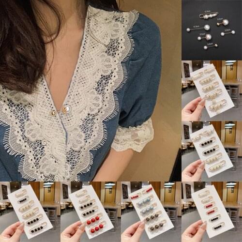 5/6PC/Set Pearls Brooch Tightening Waistband Pin Smaller Openning Bottom Brooches Rhinestone Metal DIY Pants Finding Accessories