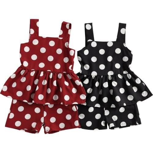 Citgeett Summer 3-7Years Fashion Kids Girls Clothes Sets Polka Dot Print Sleeveless Dress Top+ Ruffles Shorts 2pcs Clothing Set