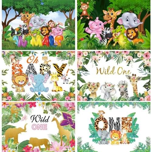 Baby Shower Animal Jungle Safari Photo Backdrop Happy Birthday Party KIds Wild One Photography Background Booth Prop Banner