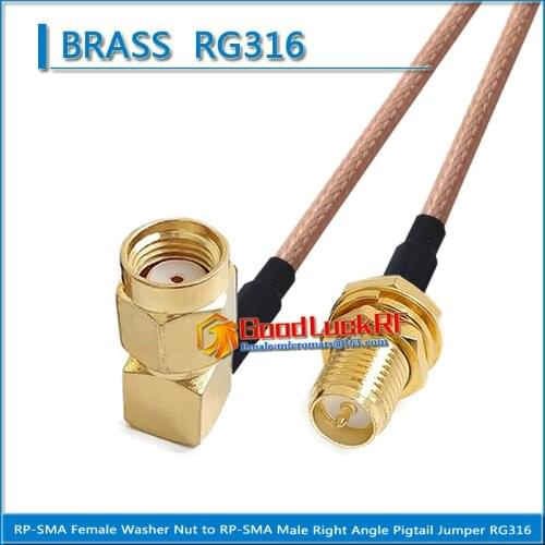 Dual RPSMA RP-SMA RP SMA Male 90 Degree Right Angle to RP SMA Female Washer Bulkhead Nut Coaxial Pigtail Jumper RG316 Cable