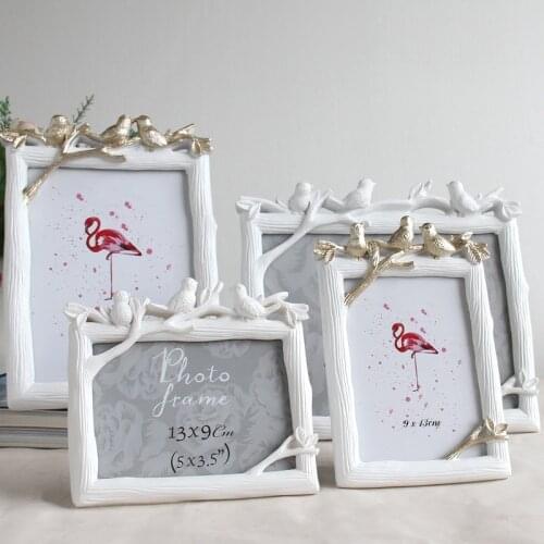 Retro Resin Bird Photo Frame Creative Vintage Birds Tree Picture Wedding Bedroom Desktop Decor Ornaments Gift Rectangle Frame