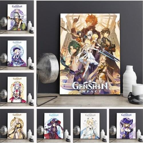 WTQ Genshin Impa Canvas Painting Anime Posters Retro Poster Wall Decor Wall Art Living Study Child Room Bedroom Home Decor