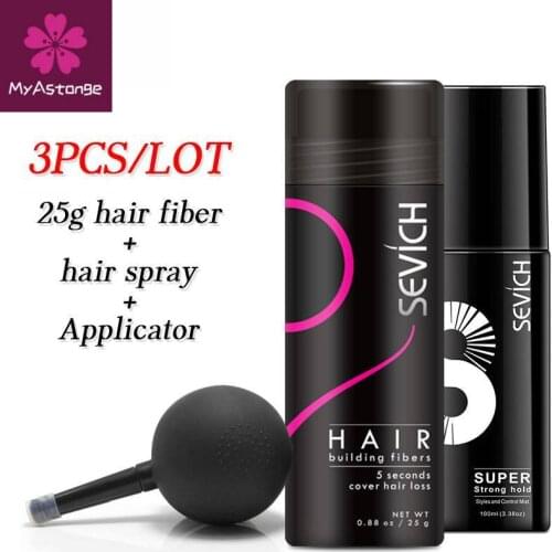 Sevich 3PCS/SET Anti Hair Loss 25g Keratin Hair Fiber Spray With Applicator Nozzle Thickening Hair 100ml Strong Hold Hair Spray