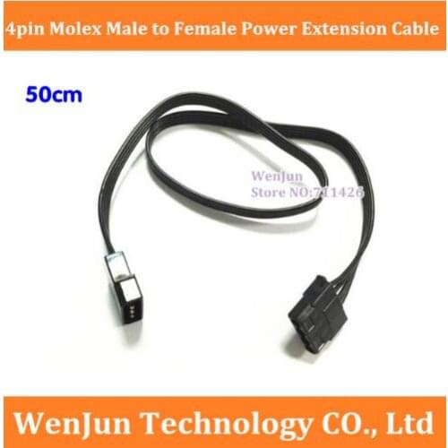 Top Sell 4Pin IDE Molex Male to Female M/F Power Supply EXTENSION Cable Cord 50CM Ribbon Cable black --50PCS/LOT