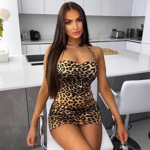 Hot Summer Dress women fashion Leopard Bodycon Dress Women Sexy Club Party Dress Ladies Solid Skinny Elegant Dress