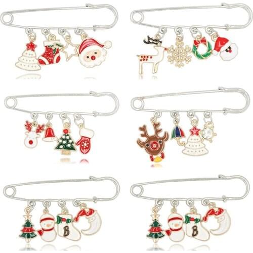 Fashion Xmas Enamel Brooch Snowman Stockings Santa Tree Metal Pins Christmas Gifts Women Men Crystal Rhinestone Accessories