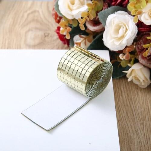 1464 Pcs 5x5mm Self Adhesive Mini Mirror Mosaic Square Glass Sticker For Home Office Kitchen Decor Golden Glass Mosaic Stickers