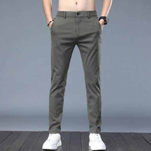 Autumn Winter New Clothing Jeans Mens Mid-Waist Cotton Straight-Leg Pants Korean Style Trendy Slim Stretch Belt Casual Pants