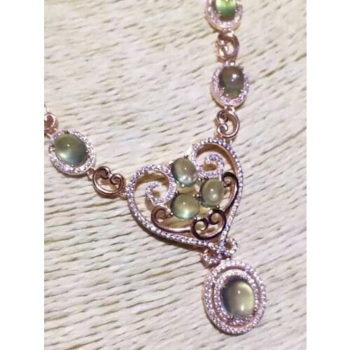 Natural green prehnite Necklace Natural Gemstone Pendant Necklace 925 sliver women Luxury trendy heart women party fine Jewelry