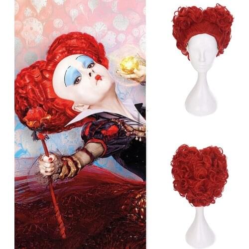 Movie Alice in Wonderland Red Queen Cosplay Wig Short Red Curly Heat Resistant Synthetic Hair Wig + Wig Cap