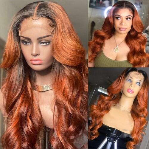 Ombre Orange Lace Front Human Hair Wigs Brazilian Remy Wavy Lace Front Wig With Baby Hair Lace Closure Wig T Part Lace Wig 180