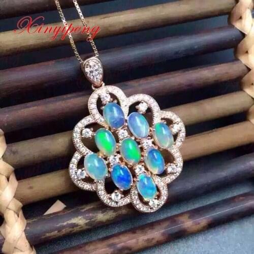 925 sterling silver with natural opal pendants Turquoise color fire Fashion color treasure