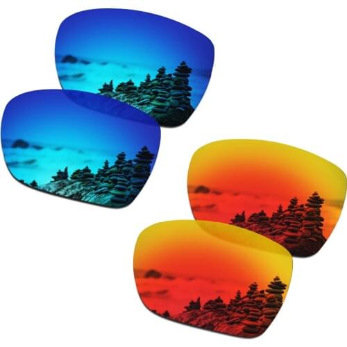 SmartVLT 2 Pairs Polarized Sunglasses Replacement Lenses for Oakley Deviation Ice Blue and Fire Red