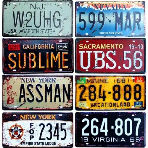 USA NEW YORK Metal Tin Signs Car Number Plate License Retro Shabby Home Decor For Bar Cafe Garage Wall Painting 30x15cm Plaques