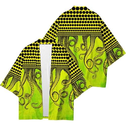 Summer 3D Octopus Print Loose Japanese Streetwear Cardigan Women Men Harajuku Kimono Cosplay Top Sun protection shirt