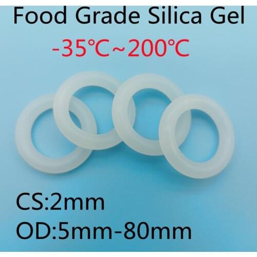 100pcs VMQ O Ring Seal Gasket Thickness CS 2mm （OD 5 ~ 80mm） Silicone Rubber Insulated Waterproof Washer Round Shape Nontoxic