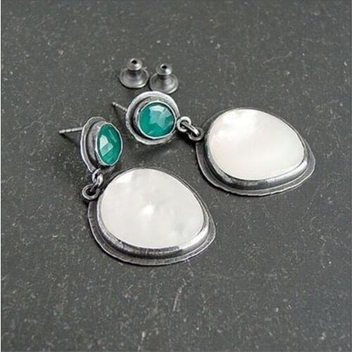 Vintage Indian Tribal Green Resin Moonstone Dangle Earring Bohemian Big Drop Earrings For Women 2020 Fashion Jewelry Brincos