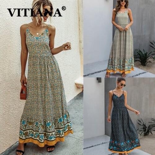 VITIANA Women Beach Long Dress For Womens Summer 2020 Female Sleeveless Print Casual Dresses Femme Backless Sexy Party Vestidos