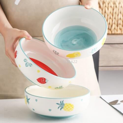 Japanese Hand-painted Ceramic Soup Bowl, Underglaze Colored Small Fresh 8-inch Noodle Bowl, Tableware Ceramic Large Salad Bowl