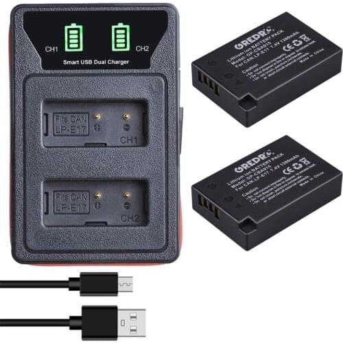 2pcs LPE17 LP E17 LP-E17 Battery + LED USB and type-C Charger for Canon EOS 200D M3 M6 750D 760D T6i T6s 800D 8000D Kiss X8i