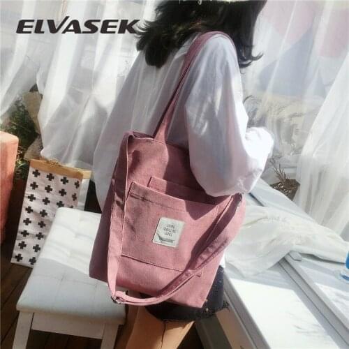 ELVASEK Canvas Shoulder Bag Women 2020 Casual Corduroy Soft Handbag Striped Cloth Female Crossbody Bags Books Bag Shopping Bags