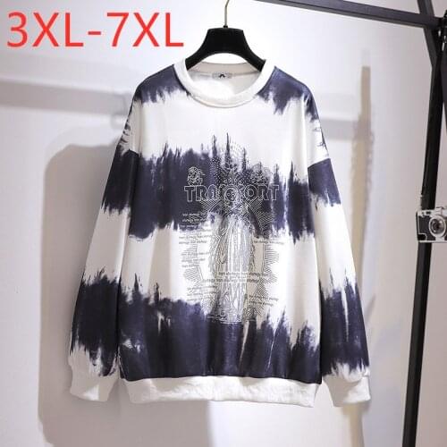 New 2021 Ladies Fashion Spring Autumn Plus Size Tops For Women Large Long Sleeve White Print Thick T-shirt 3XL 4XL 5XL 6XL 7XL
