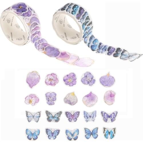 100Pcs/roll Butterfly Petal Decorative Adhesive Tape Japanese Masking Washi Tape DIY Scrapbooking Stickers Stationery Labels