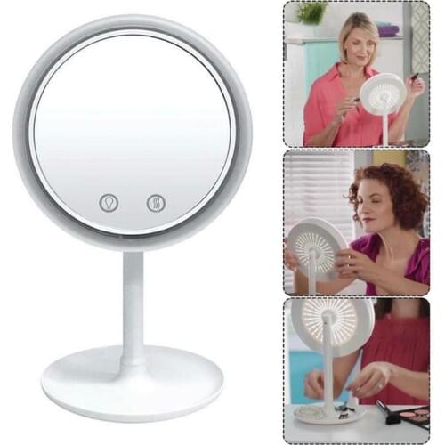 3 in 1 fan 5X Magnifying Sweat-free Makeup Mirror Beauty Mirror Desk-Top Keeps Skin Cool Beauty LED Lighted Breeze