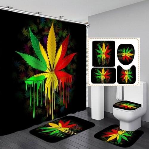 3D Maple Leaves Shower Curtain Colorful Printed With Non Slip Rug Mat Bathroom Curtain Waterproof Polyester Home Decor 180x180cm