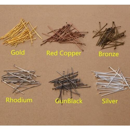 40x0.7mm 50x0.7mm(21 gauge) 200pcs/bag gold/silver/rhodium/gunblack/bronze jewelry findings flat head Pins