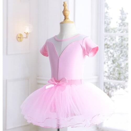 Ballet Leotards For Girls Gymnastics Leotard Kids Dance Leotard Short Sleeve Mesh Splice Cotton Dance Wear For Children