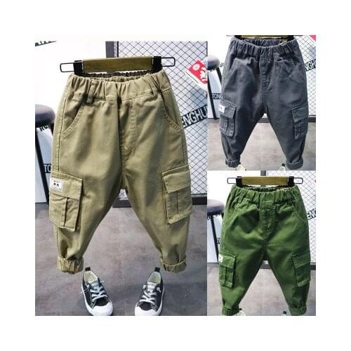 Baby Boys Casual Pants Childrens Clothing Kids Boys Cargo Pants Kids Solid Army Green Trousers Baby Boys Clothes Kids Pant 2-7Y