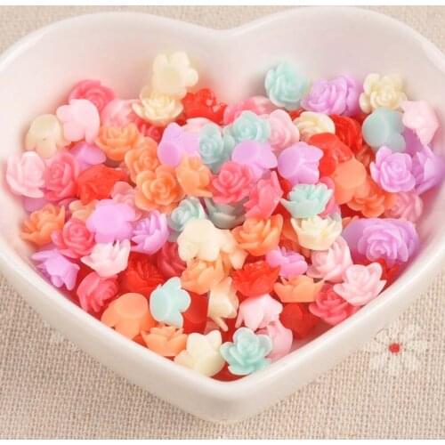 100PCS candy color flower Resin beads Scrapbook Craft 8mm DIY buttons phone decor Headwear accessories No Hole CP1976