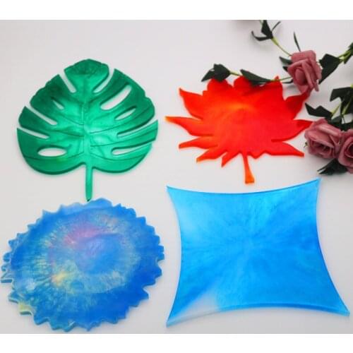 DIY crystal silicone epoxy Resin mold coaster irregular set table coaster mold handmade mirror leaves maple leaf diamond mold