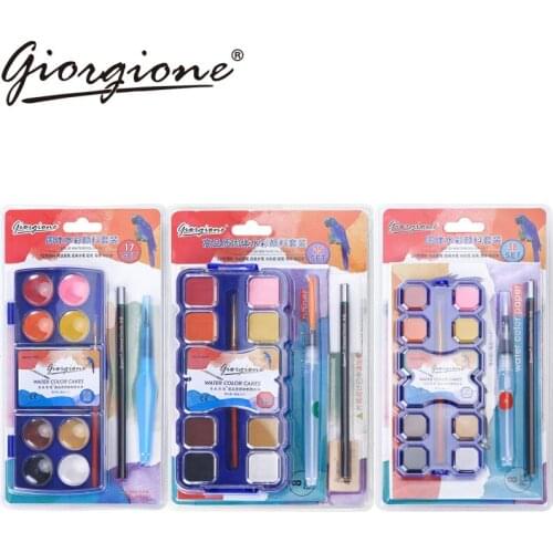 Giorgione 12/24 Colors Solid Watercolor Pigment Painting Set With Water Brush Bright Colors Water Color Pigment Set Art Supplies