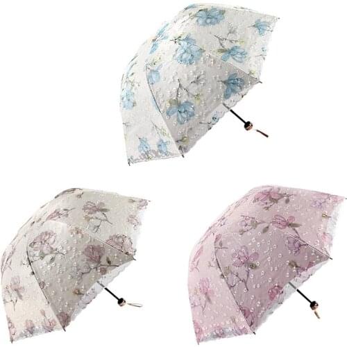 Hot YO-Double-Layer Lace Parasol Umbrella UV Protection Sun Shade Lady Folding Umbrella Princess Sweet Lace for Wedding Gifts