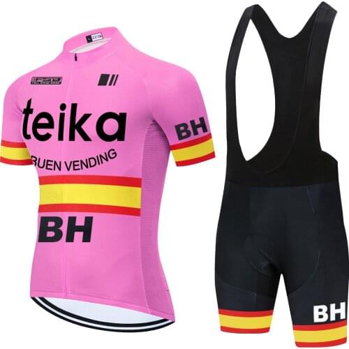 Spain Teika BH Cycling Team Jersey Bike Shorts Set Pink Ropa Ciclismo Mens MTB Summer Bicycling Maillot Bottom Clothing 20D