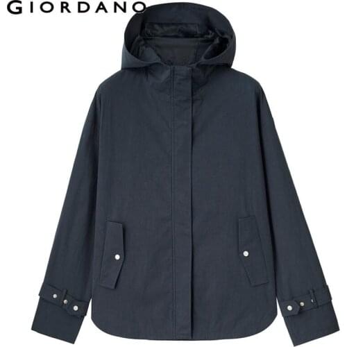 Giordano Women Jackets Dropped Shoulder Hooded Jacket Loose Round Hem Windproof Soft Casaco Feminino 18370003