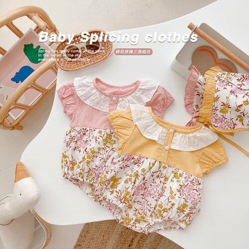 Summer New Sweet Baby Girls Stitching ColorTriangle Romper