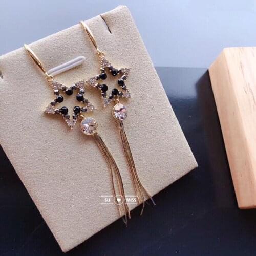 Statement Rhinestone Crystal Star Design Earrings Metal Chain Long Tassel Earrings For Women Fashion Jewelry Oorbellen Brincos