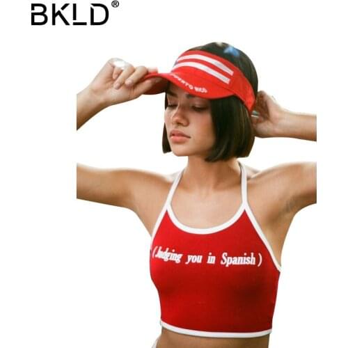 BKLD Fashion Sexy Halter Beach Crop Tops Slim Tank Top 2018 Sleeveless Letter Print Tops Womens Short Vest Cropped Female Camis