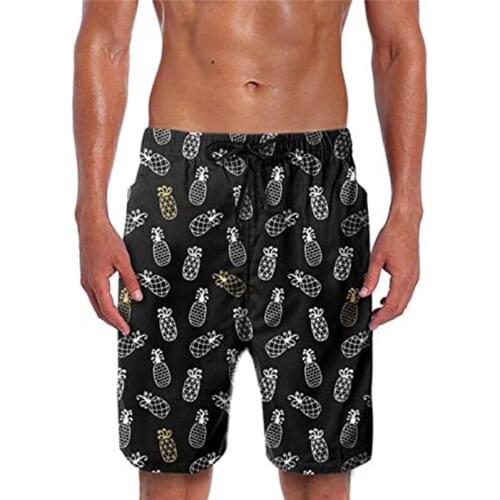 Pink Gradient Golden Pineapple Mens Quick Dry Swim Trunks Colorful Stripe Beach Shorts With Mesh Lining