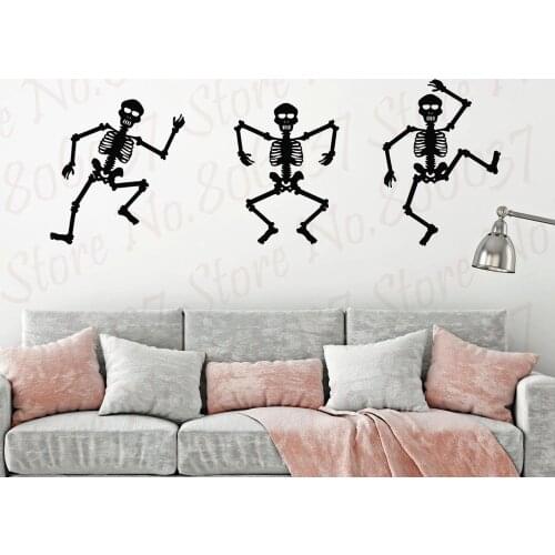 Wall Decal Dancing Skeletons Death Horror Art Skull Bones Door Window Vinyl Stickers Teens Bedroom Man Cave Decor Mural PW519
