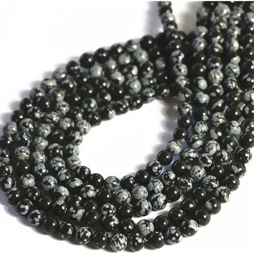 Natural Best-selling Fashion Snowflake Obsidian Stone 6mm 8mm 10mm 12mm Diy Jewelry Round Spacers Findings Beads 15 Inches B113