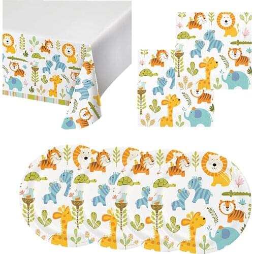 Jungle Animal Disposable Party Tableware Plate Cup Napkin Safari Party Supplies Birthday Party Decoration Kids Baby Shower