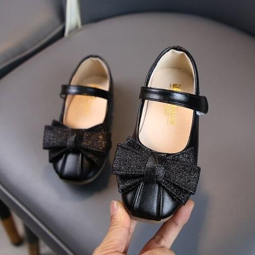 Autumn Girls PU Leather Shoes Fashion Children Toddler Princess Bowknot Soft Bottom Party Single Shoes Kids Dress Dance Shoes